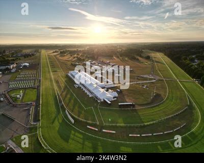 Una vista aerea dell'ippodromo di Doncaster nel South Yorkshire, Inghilterra Foto Stock