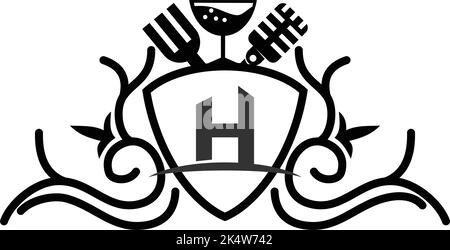 logo di intrattenimento musicale del ristorante dell'hotel Illustrazione Vettoriale