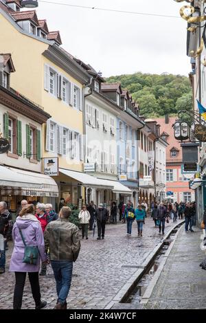 Baechle (piccolo canale aperto) in via Schuster nella città storica, Friburgo in Breisgau, Baden-Wuerttemberg, Germania. Baechle in der Schusterstrass Foto Stock
