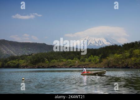 Monte Fuji in Giappone. Vista del monte Fuji dal lago Saiko, uno dei famosi cinque laghi Fuji. Foto Stock