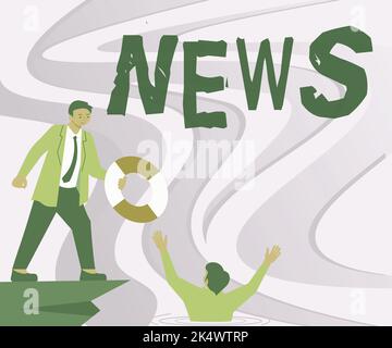 Ispirazione mostrando segno News. Word per informazioni complete aggiornate da fonti in tutto il mondo Foto Stock