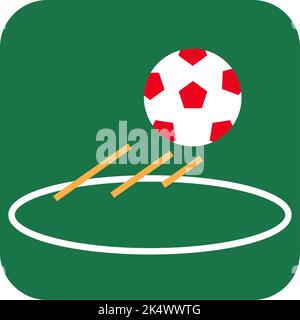 La palla di calcio colpisce il palo, illustrazione, vettore su uno sfondo bianco. Illustrazione Vettoriale