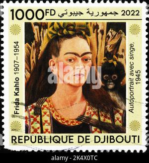 Autoritratto con scimmia sul francobollo Foto Stock