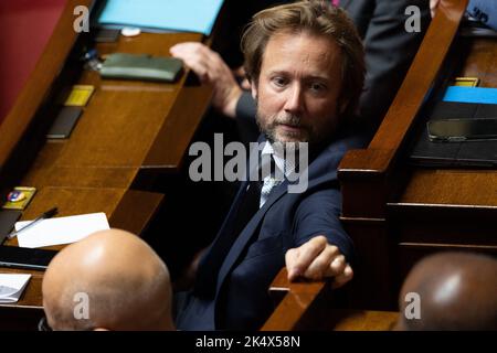 Il vice del PS Boris Vallaud durante una sessione di interrogazioni al governo presso l'Assemblea Nazionale di Parigi il 4 ottobre 2022. Foto di Raphael Lafargue/ABACAPRESS.COM Foto Stock