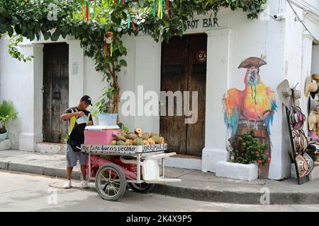 Venditore di strada a Getsemani a Cartagena Foto Stock
