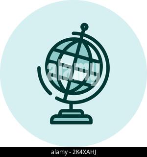 Globus geografico, illustrazione, vettore su sfondo bianco. Illustrazione Vettoriale