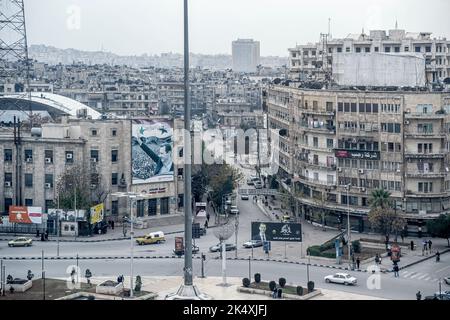 Vista delle case nella città di Aleppo, in Siria Foto Stock