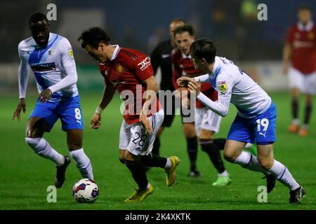 Barrow-in-Furness, Regno Unito. 4th ottobre 2022. Facundo Pellistri del Manchester United in azione durante la partita del Trofeo EFL tra Barrow e Manchester United a Holker Street, Barrow-in-Furness martedì 4th ottobre 2022. (Credit: Will Matthews | MI News) Credit: MI News & Sport /Alamy Live News Foto Stock