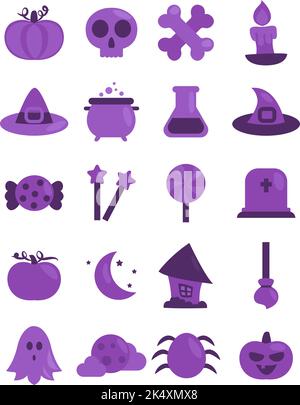 Set di icone di Halloween, illustrazione, vettore su sfondo bianco. Illustrazione Vettoriale
