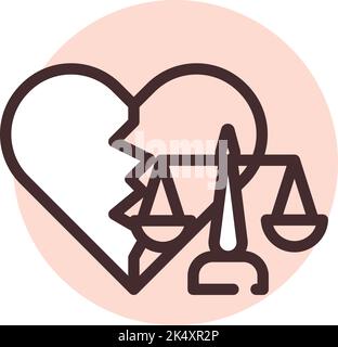 Legge di divorzio infelice, illustrazione, vettore su uno sfondo bianco. Illustrazione Vettoriale