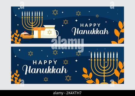 happy hanukkah piatto serie di striscioni orizzontali Illustrazione Vettoriale