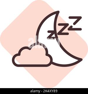 Luna del sonno con nuvola, illustrazione, vettore su sfondo bianco. Illustrazione Vettoriale