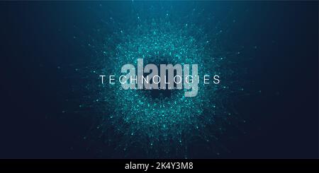 Blockchain trasferimento satellitare future comunicazioni. Mondo cloud della tecnologia astratta. Rete globale fintech concetto vettore background. Digitale Illustrazione Vettoriale