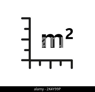 Icona metri quadrati. m2 segno. Superficie piana in metri quadrati. Icona della superficie di misurazione. Posizionare il pittogramma della dimensione. Illustrazione del contorno vettoriale isolata su Illustrazione Vettoriale