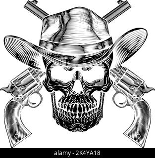 Cowboy Hat Pistols Skull Pirate Cross Bones Illustrazione Vettoriale