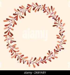 Autunno Wild Forest Foliage e Berries Vector Wreath telaio rotondo Illustrazione Vettoriale