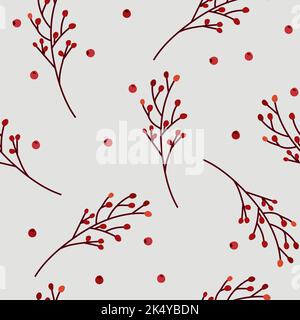 Motivi senza cuciture con bacche rosse. Il magico motivo minimal può essere utilizzato come tessuto, tessuto, carta da parati, banner e altro. Illustrazione vettoriale. Illustrazione Vettoriale