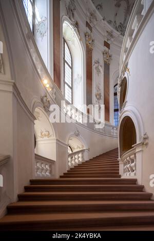 Scala, il barocco Palazzo Bruchsal (Schloss Bruchsal), chiamato anche Damiansburg, a Bruchsal, Germania Foto Stock