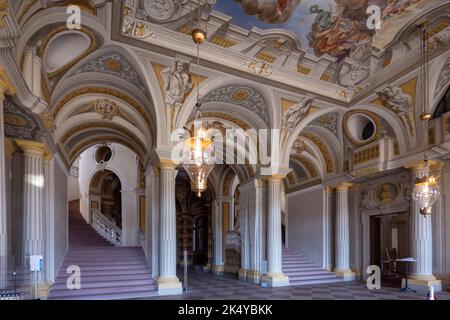 Scala, il barocco Palazzo Bruchsal (Schloss Bruchsal), chiamato anche Damiansburg, a Bruchsal, Germania Foto Stock