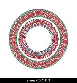 Cornice rotonda con motivo geometrico etnico su sfondo bianco. Illustrazione Vettoriale