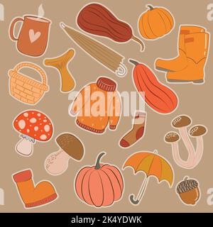 Grandi set stagione autunnale oggetti per un design moderno. Illustrazione Vettoriale
