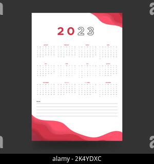 modello di calendario per 2023 anno. La settimana inizia la domenica. Calendario da parete in uno stile minimalista design sfondo vettoriale Illustrazione Vettoriale