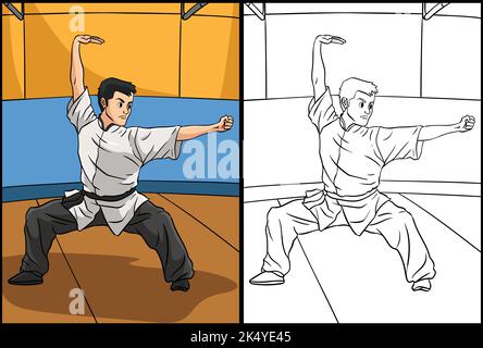 Kung fu Coloring Page Illustrazione colorata Illustrazione Vettoriale