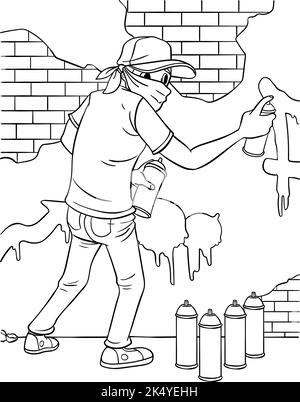 Graffiti Artist Coloring Page for Kids Illustrazione Vettoriale