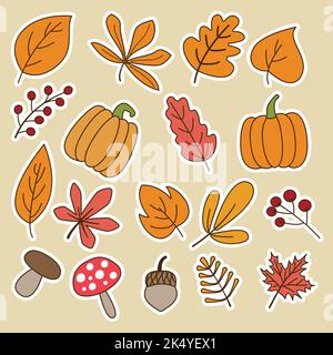 Grandi set stagione autunnale oggetti per un design moderno. Illustrazione Vettoriale