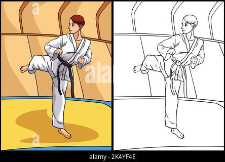 Karate colorazione pagina Illustrazione colorata Illustrazione Vettoriale