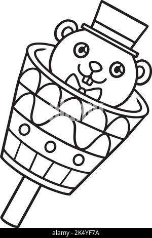 Groundhog Puppet isolato colorazione pagina per bambini Illustrazione Vettoriale