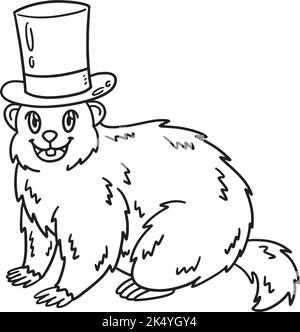 Groundhog con Top Hat Insolated Coloring Page Illustrazione Vettoriale