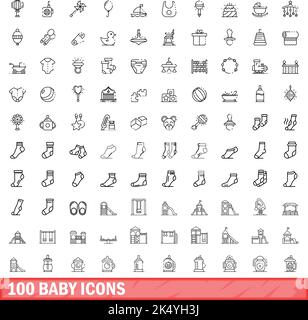 100 icone bambino impostate. Illustrazione di un vettore di 100 icone del bambino isolato su sfondo bianco Illustrazione Vettoriale