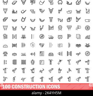 100 icone di costruzione impostate. Illustrazione del contorno di 100 icone di costruzione vettore set isolato su sfondo bianco Illustrazione Vettoriale