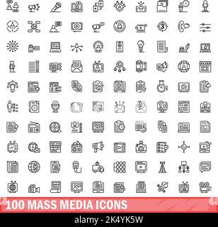 100 icone dei supporti di massa impostate. Illustrazione schematica di 100 icone dei supporti di massa set vettoriale isolato su sfondo bianco Illustrazione Vettoriale