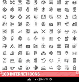 100 icone internet impostate. Illustrazione di 100 icone Internet vettore isolato su sfondo bianco Illustrazione Vettoriale