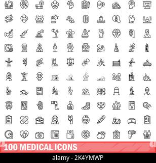 100 icone mediche impostate. Illustrazione di 100 icone mediche set vettoriale isolato su sfondo bianco Illustrazione Vettoriale