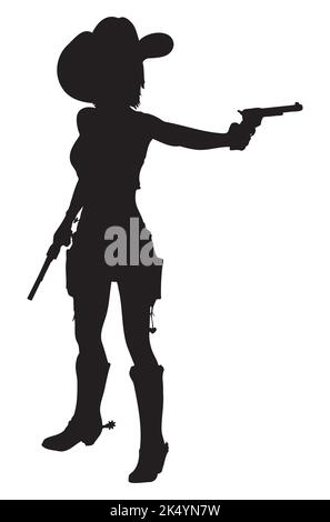 Silhouette astratta di una cowgirl con rivoluzioni, illustrazione. Illustrazione Vettoriale