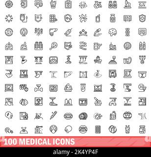 100 icone mediche impostate. Illustrazione di 100 icone mediche set vettoriale isolato su sfondo bianco Illustrazione Vettoriale