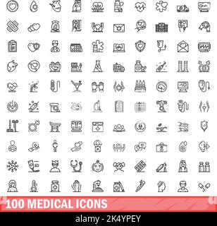 100 icone mediche impostate. Illustrazione di 100 icone mediche set vettoriale isolato su sfondo bianco Illustrazione Vettoriale