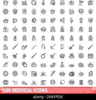 100 icone mediche impostate. Illustrazione di 100 icone mediche set vettoriale isolato su sfondo bianco Illustrazione Vettoriale