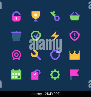 Lavoro e commercio - Set di icone al neon dal design piatto Illustrazione Vettoriale