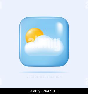 Icona Meteo, nuvola e sole. Illustrazione vettoriale in stile minimal 3D Illustrazione Vettoriale