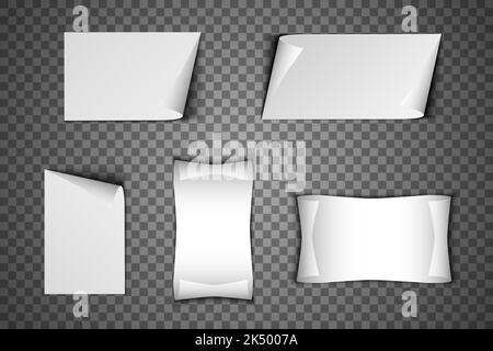 Foglio di carta vettoriale realistico con angolo piegato. Foglio di carta A4 con ombre su sfondo trasparente. Illustrazione Vettoriale