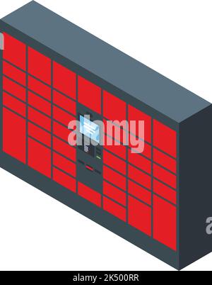Icona del raccoglitore self-service per la consegna dei pacchi in strada vettore isometrico. Servizio pacchetto. Porta montante Illustrazione Vettoriale