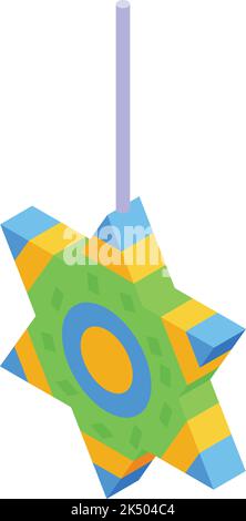 Pinata messicana stella verde icona vettore isometrico. Partito del Messico. Caramelle carnevale Illustrazione Vettoriale