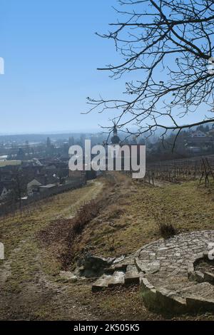 Mainstockheim mit ev. Kirche St. Jakob Foto Stock