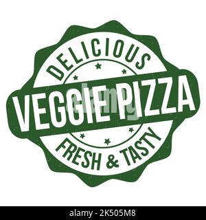 Francobollo di gomma grunge per pizza vegetariana su sfondo bianco, illustrazione vettoriale Illustrazione Vettoriale