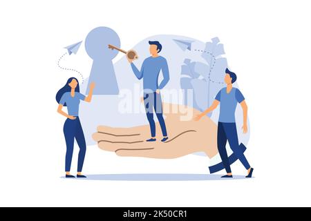 concetto creativo idea chiave per il successo, vettore di lavoro di squadra piatto disegno moderno illustrazione Illustrazione Vettoriale