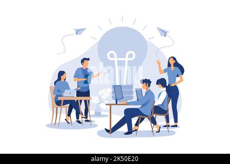 assistente online al lavoro. promozione in rete. manager al lavoro remoto, alla ricerca di nuove idee soluzioni, lavorando insieme in azienda, cervelli Illustrazione Vettoriale